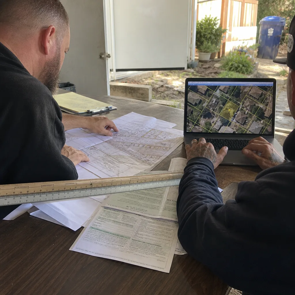Professionals working on ADU design and permitting plans at a desk