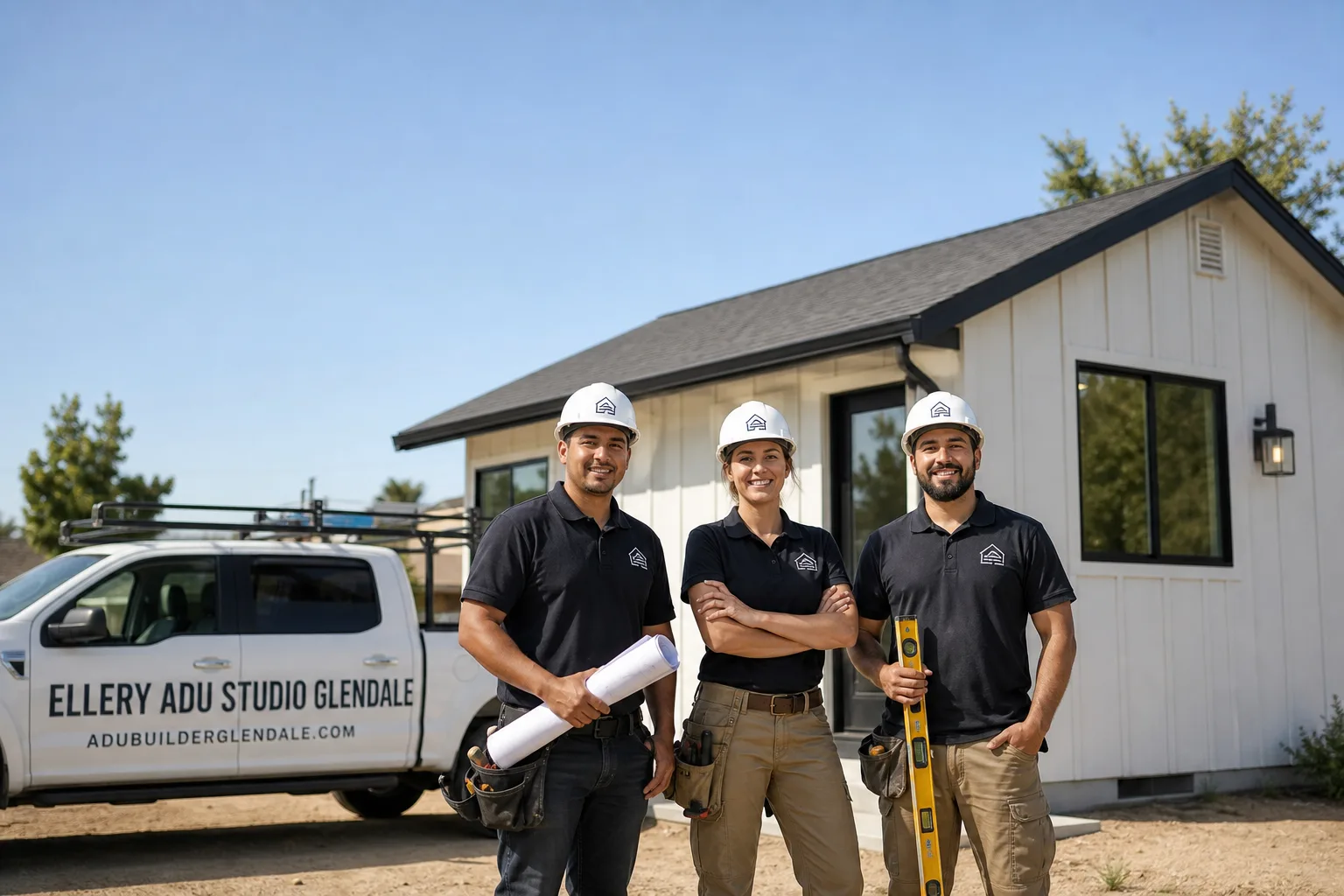 Ellery ADU Studio Glendale adu service vehicle and crew in Glendale, CA